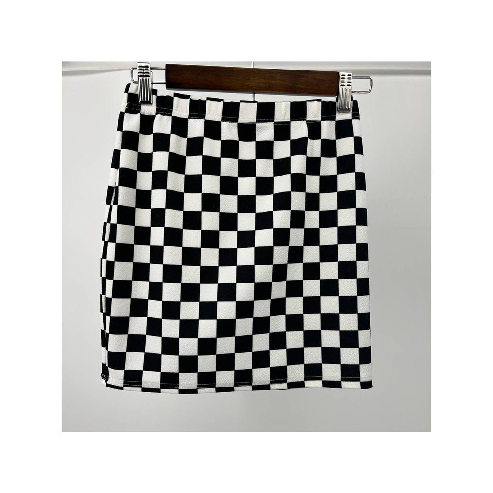 Shein Mini Skirt Black White Checkered Women's Size S